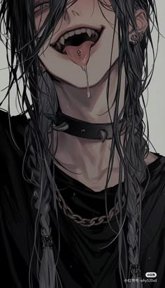 an anime character with long hair and piercings