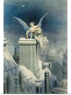 an angel sitting on top of a building with its wings spread out over the city