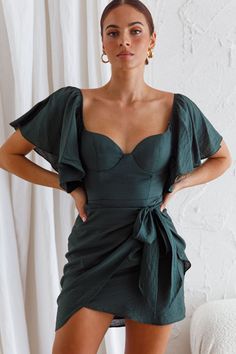 Aphrodite Molded Bust Angel Sleeve Wrap Dress Forest Green Aphrodite Dress, Forest Green Dress, Forest Green Dresses, Angel Sleeves, Skirt Zipper, Wedding Guest Outfits, Angel Sleeve, Split Maxi Dress, Style Skirt