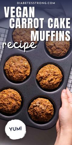 vegan carrot cake muffins in a muffin pan with text overlay