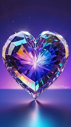 a heart shaped diamond on a purple and blue background