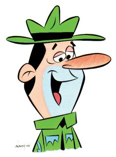 an image of a cartoon character with a big nose and green hat on his head