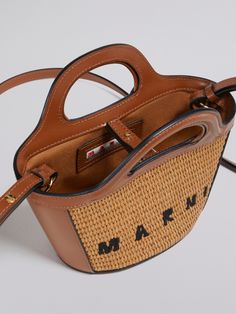 TROPICALIA micro bag in brown leather and raffia | Marni Marni Bag, Micro Bag, Woven Raffia, Woman Bags Handbags, Cloth Bags, Smooth Leather, Bag Making, Calf Leather, Brave