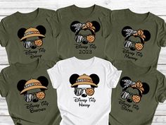 six mickey mouse t - shirts are shown together