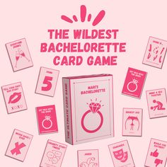 the wildest bachelor card game is in pink and white with lots of matching cards