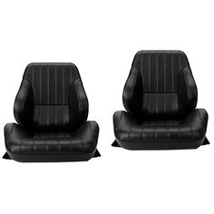 two black leather seats sitting next to each other