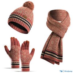 OrcaJump - Premium 3-Piece Hat, Scarf, and Gloves Ensemble - Crafted with Acrylic Fibers and Polyester - Available in Black, White, and Three Other Exquisite Colors Winter Knit Scarf, Winter Set, Winter Hats Beanie, Hat Scarf, Touch Screen Gloves, Winter Beanie, Knit Beanie Hat, Scarf Hat, Warm Scarf