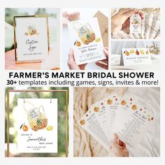 the farmer's market bridal shower is shown with pictures of pineapples