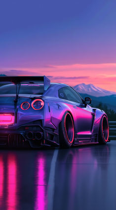 A Twilight shot of Nissan R35 GTR on the mountain ranges Twilight Lighting, Top Of Mountain, Gt3 Racing, Neon Retro, Wide Body Kits, Cars Luxury