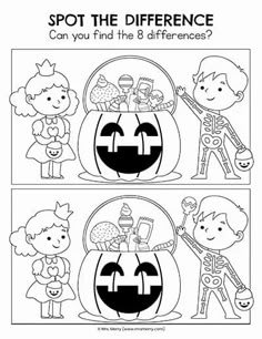 halloween coloring pages for kids with the words spot the differences