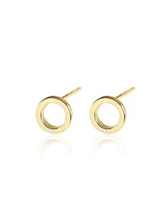 14K Gold Diamond Mini Circle Earrings Minimalistic Earrings, Circle Diamond, Ring Photos, Circle Earrings, Diamond Gemstone, Real Gold, White Diamond