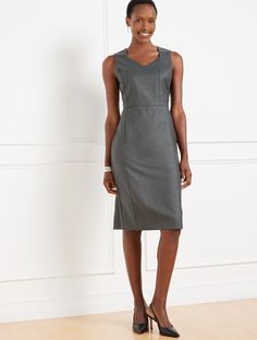 An elegant addition to your work-ready closet. Elevate your wardrobe with this slimming sheath dress. Tailored from luxurious Italian flannel with a touch of stretch for a fabulous fit. An elevated wardrobe essential. Features Sheath Dress Sleeveless Hidden back zip closure Hits At Knee Lined Imported Fit: Misses: 40 3/4"; Petite: 38 1/4"; Plus: 44"; Plus Petite: 41 1/2" Material: 99% Wool, 1% Spandex; Lining: 100% Polyester Care: Dry Clean | Luxe Italian Flannel Sheath Dress Talbots Elevated Wardrobe, Classic Style Women, Dress Sleeveless, Modern Classic, Sheath Dress, Wardrobe Essentials, Dress Outfits, Dry Clean, Wardrobe