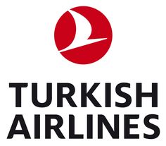 the turkish airlines logo is shown in black and red, with an orange circle above it