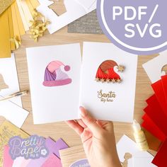 someone is holding up some cards with designs on them and the words pretty paper studio are below it