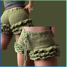 there is a crocheted shorts with ruffles on the bottom and side