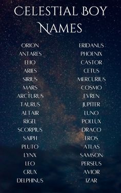 the celestial boy names in front of a night sky