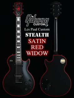 a black guitar with red trim and the words stealth satin on it's neck