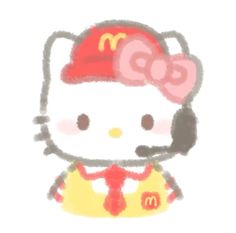 a drawing of a hello kitty with a mcdonald's hat