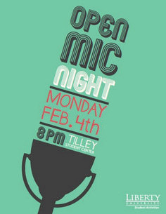 an event poster for open mic night with a microphone in the middle and words above it