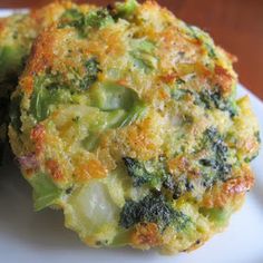 broccoli and cheese patties on a white plate