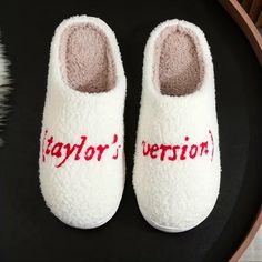 New Taylor Swift Taylor’s Version Cute White And Red Open Heel Adult Women’s Slippers With Red Embroidered Taylor’s Version Fits Adult Women’s Size 7/8. They Are Very Soft, Plush, And Warm. Cushioned Footbed. Flexible Rubber Soles. Brand New, No Flaws. A Great Christmas Holiday Gift For A Swiftie! Not Official Ts Merchandise. Smoke Free Home. Same Day Or Next Business Day Shipping. Swiftie Gifts, Red Slippers, Home Slippers, Red Taylor, Cold Night, Wholesale Bags, Women's Slippers, Tool Bag