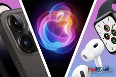 the new apple products are displayed in three different pictures, including an iphone and headphones