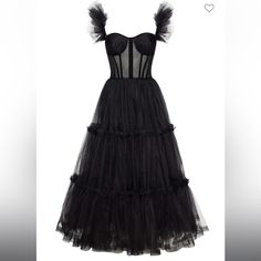 This Dress Is Absolutely Gorgeous. It Has Only Been Taken Out Of The Box To Be Tried On. Never Been Worn! Chic Sheer Corset Dress For Evening, Black Ruffled Corset Dress For Evening, Black Fitted Tulle Midi Dress, Fitted Black Tulle Midi Dress, Chic Black Corset Dress For Gala, Elegant Black Sheer Corset Dress, Black Tulle Evening Midi Dress, Black Tulle Midi Dress For Evening, Black Midi Dress With Sweetheart Neckline For Gala