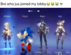 an image of some cartoon characters in different poses on the same screen, with caption that reads broo who just joined my lobby