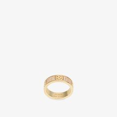 Ring with engraved decoration in the F is Fendi shape. Made of gold-finish metal. Decorated with natural crystals. Made in Italy. Size L Fendi Ring, Fendi Logo Design, Fendi Store, Gold Color Ring, Fendi Logo, Detailed Ring, Luxury Rings, Wide Band Rings, Black Leather Belt