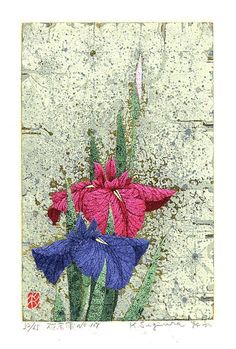 an image of two flowers on a wall