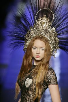 Lily Cole, Paul Gaultier Spring, Zuhair Murad, Paul Gaultier, Online Dress Shopping, Jean Paul Gaultier, Jean Paul, Headdress, Flowers In Hair