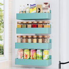 two tiered spice rack holds spices and condiments