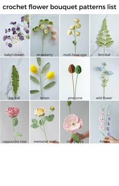 the different types of flowers are shown in this image, and each has their own name