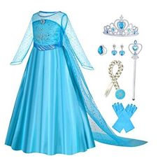 Return Policy Fast Delivery Trusted seller Elsa Dress Up for Girls - Anna Princess Costume for Kids with Crown,Wand,Gloves for Party/Cosplay/Wedding 3-10 Years Product Description This elsa dress material is soft as silky,round neck, mesh design on shoulders and sleeves are extremely breathable and skin-friendly. This elsa costume features a unique oversized cape design, soft fabrics and beautiful embellishments that will make your girl look stunning wver she goes. The accessories are rich, in addition to the dress, you will get a crown, a magic wand, a pair of gloves, a braid, a pair of earrings, and a ring.It looks like a real princess when paired with elsa dress up for girls. A variety of applicable occasions, highly restore the design of movie characters, whether as a birthday gift or Dress Up For Girls, Cosplay Wedding, Elsa Costume, Cape Designs, Real Princess, Costume For Kids, Elsa Dress, Girls Dress Up, Theatre Costumes