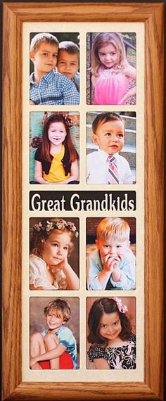 a framed photo with the words great grandkids and pictures of young children in them