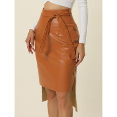 Elevate your wardrobe with the Seta T Women's High Low Hem Belted Skirt, a masterpiece of design and elegance. This faux-leather skirt in a captivating caramel hue features a high-waist design that accentuates your silhouette, making it appear slender and chic. 

- Material: Faux leather
- Color: Caramel
- Size: Medium
- Gender: Female
- Style: High-waist with side button decor, belted, asymmetric high-low hem

Crafted from premium faux leather, this skirt feels luxuriant against the skin, offer Chic Brown Belted Bottoms, Brown Solid Color Skirt For Fall, Brown Solid Color Mini Skirt, High Waist Brown Skirt For Night Out, Chic High Waist Brown Skirt, Brown Faux Leather Skirt For Party, Brown High-waisted Pencil Skirt, Brown High Waist Pencil Skirt, Knee-length Brown Party Bottoms