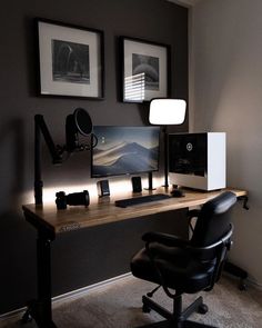 Minimal Desk Setup, Minimal Desk, Minimalist Home Office, Home Office Lighting