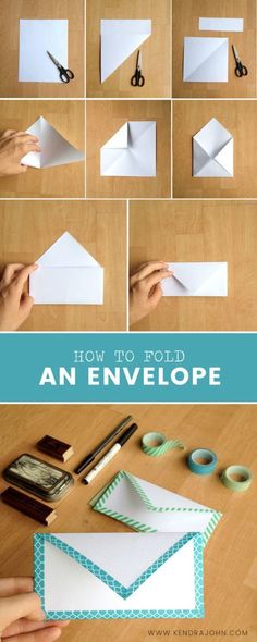 how to fold an envelope with scissors and tape on the table, in different ways