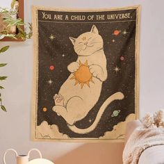 44299117789315 Boho Hippie Home, Hippie Bedroom Decor, Sun And Moon Tarot, Cat Tapestry, Hippie Bedroom, Child Of The Universe, Galaxy Cat, Hippie Homes, Girls Dorm Room