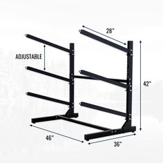 the adjustable rack is shown with measurements