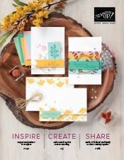 the cover of stampin's magazine featuring cards and envelopes on a wooden table