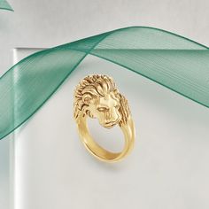 Ross-Simons - Italian 18kt Yellow Gold Lion Head Ring Size 5. Let our lion head ring from Italy remind you of your strength and courage. Bold yet comfortable to wear, the fearless feline motif shines with a glossy high-polished finish. Finely crafted in 18kt yellow gold. 5/8" wide. 18kt yellow gold lion head ring. Gold Lion, Head Ring, Natural Gold, Women Men Shoes, Ring Women, Lion Head, Earring Sale, Size 10 Rings, Ring Size 7