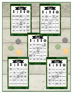 four green and white printable sports themed baby shower games with the word bling on them