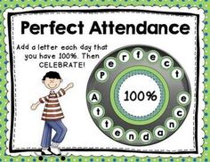 an image of a poster with the words perfect attendance in front of it and a boy holding a tennis racquet