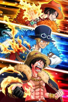 one piece characters in front of fire and flames