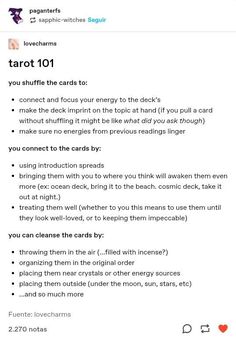 a screenshot of the tarot 101 text message on an instagram page that appears to have been altered