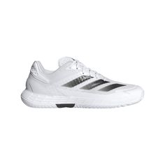 the adidas tennis shoe in white and silver