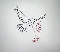 a drawing of a bird flying in the sky