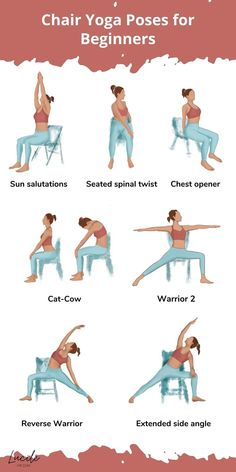 a woman doing yoga poses for beginners with the words, chair yoga poses for beginners