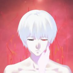 an anime character with white hair and red eyes